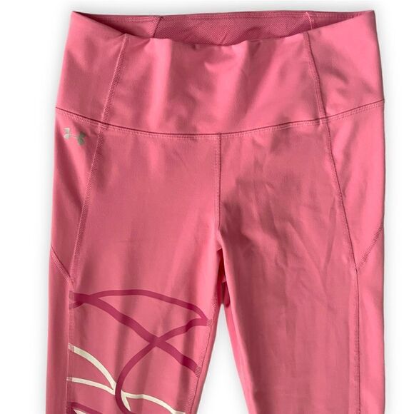 Under Armor UA HeatGear Reflect Hi-Rise Fitted Capris Pink White Graphic - Picture 4 of 14